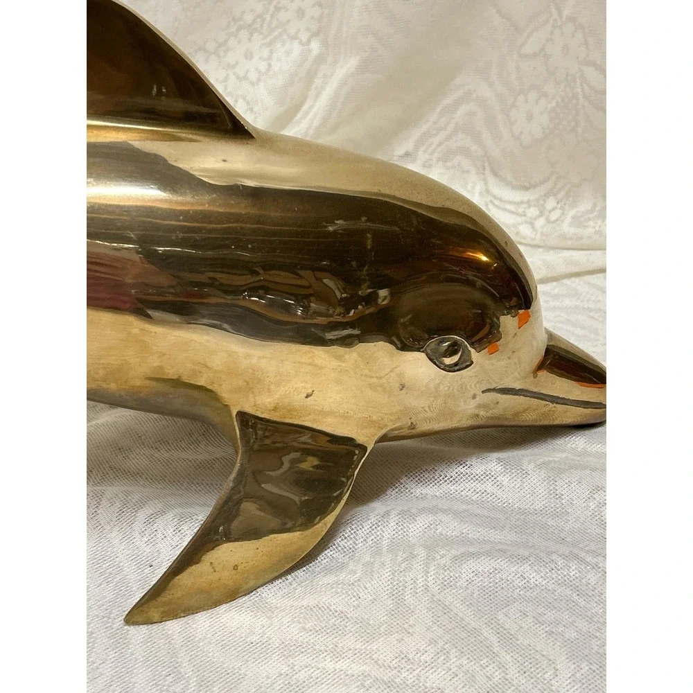Vintage MCM Brass Dolphin Sculpture Large 17.5 Inch Korea 1960s  5lb Heavy